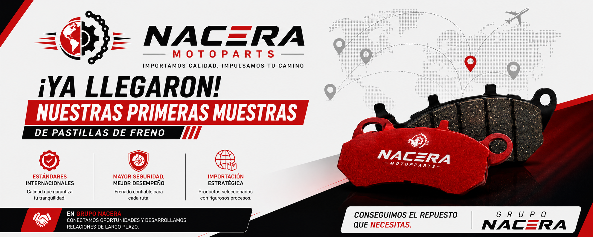 NACERA MOTOPARTS — ¡Ya llegaron nuestras primeras muestras de pastillas de freno a Colombia!