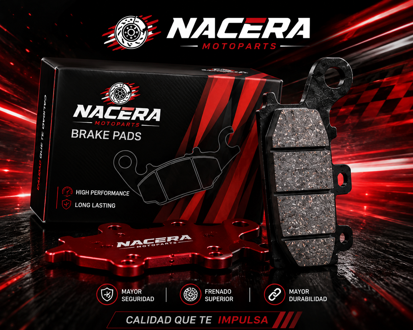 Empaque y presentación de las pastillas de freno NACERA MOTOPARTS